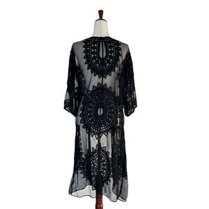 Rachel Zoe‎ Lace Duster One Size Black Sheer Whimsigoth Grunge Y2K Boho Revival